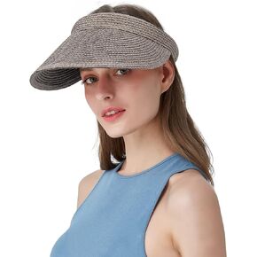 Croogo Straw Sun Visor Hat Wide Brim Visors Travel Tennis Golf Beach Cap Summer Handmade Straw Hats for Women Open Top Hats