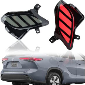 Smoked LED Rear Reflector Fog Daytime Running Lamp Dynamic Sequential LED Turn Signal Light Function Compatible with Toyota Highlander 4TH 2021 2022 2023 SE LE XSE