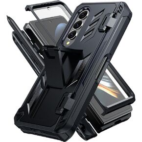 for Samsung Galaxy Z-Fold-4 Case: Military Grade Hinge Protection S-Pen Holder Heavy Duty Shockproof 360 Full-Body Protective Phone Cover with Kickstand for Galaxy ZFold 4 5G 2022 (Black)