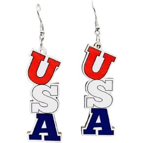 4th of July Patriotic Dangle Earrings Handmade Colorful Independence Day Star USA Flag Wooden Earrings for Women Girls Jewelry