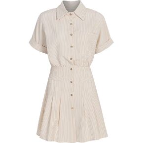 Women's Summer Casual Short Sleeve Waist Button Ruffled Skirt Dress in Kuwait