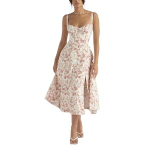 Print Bustier Dress Women Sexy Strap Backless Slim Maxi Dress Summer Elegant Sleeveless Evening Club Party Sundress