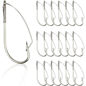 20pcs Weedless Fishing Hooks Worm Wacky Worm Hooks with Weed Guard for Soft Worm Baits Size 1/0 2/0 3/0 High Carbon Steel Fishing Hooks for Soft Lures