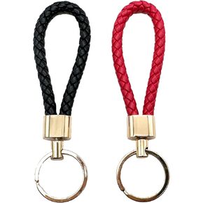 2 Pcs Handwoven Braided Leather Keychain, Keychain Straps for Men and Women, Metal Keyring for Home Car Keys