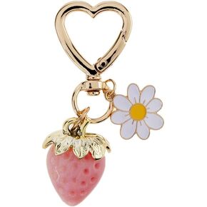 Cute Strawberry Daisy Keychain for Women Girls Bag Charms,Kawaii Flower Strawberry Summer Fruits Heart Key Chains