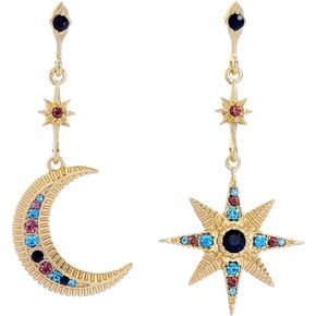 Moon and Star Earrings, Bohemian Asymmetrical Sun Moon Star Dangle Earrings Fashion Long Drop Dangle Stud Earrings Punk Jewelry for Women Girls