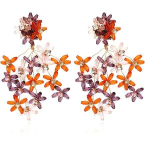 Rainbow Crystal Flower Earrings for Women Girls, Colorful Rhinestones Handmade Tassel earrings,Fashion Party Jewelry