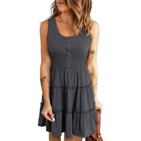 Womens Summer Dresses Sleeveless Button Down Casual Swing Mini Dress