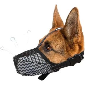 Dog Muzzle, Air Mesh Breathable Muzzle for Medium Large Sized Dogs to Anti & Prevent Biting Barking Chewing, Soft Basket Muzzle for German Shepherd Dog with Reflective & Adjustable Strap(Grey-L