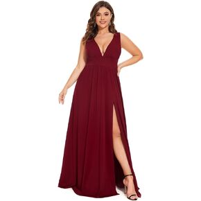 Ever-Pretty Women's Maxi High Slit Pleated Sleeveless Plus Size Formal Dresses for Curvy Women 0168B-DA1