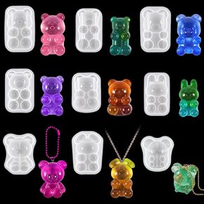 Zayookey 9 Pcs Keychain Resin Molds Small Bear Epoxy Mold Gummy Candy Silicone Mold Cute Rabbit Mouse Pendant Resin Casting Mould DIY Jewelry Making Resin Charms