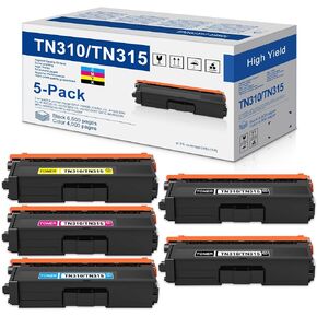 TN310 TN315 Toner Cartridge High Capacity (5-Pack, 2BK/1C/1M/1Y) Replacement for Brother 315 TN-315 TN-310 HL-4570CDW 4570CDWT MFC-9640CDN 9650CDW 9970CDW Printer Toner - TN315K TN315C TN315M TN315Y