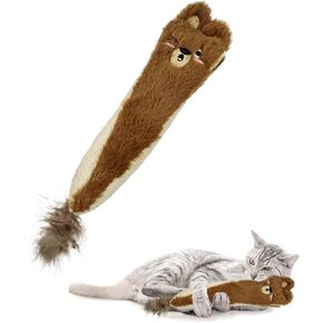 Andiker Catnip Toys for Indoor Cats,10.24inches Plush Toy for Cats with Crinkle Paper Inside,Fluffy cat Toy with Feather and 2 Scratcher (Pink)