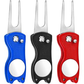 3 Pieces Golf Divot Repair Tool Ball Marker Divot Tool Stainless Steel Foldable Golf Divot Tool for Golfers Golf Accessories(Black Blue red) in Saudi Arabia