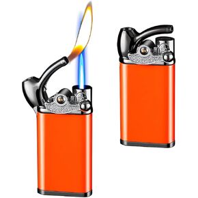 Creative Lighter, Magic Dual Flame Lighter, Dual Fire Lighter, Rocker Arm Inflatable Lighter, Cool Dual Jet Flame Butane Lighter, Refillable Butane Lighter for Outdoor Indoor (Orange)