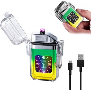 YOZWOO Electric Lighter Candle Lighter Rechargeable USB Lighter Dual Arc Lighter Plasma Lighter Waterproof Flameless Lighter Outdoor Lighter with Clear Clock for Camping, BBQ, Hiking (Black White)