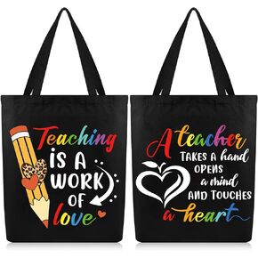 Canvas Tote Bag Teacher Gifts for Women, Cute Appreciation Gift Utility Teachers Bags and Totes with Interior Pockets