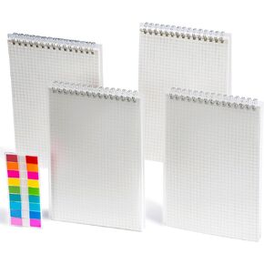 4 Pack Spiral Notebook - Top Graph Paper Notebook Spiral Bound and 1Pcs Sticky Tabs, College Memo White Notebooks for School, Office, Artist Writing and Drawing or as Gift