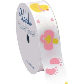 Ribbli Satin Blue Rubber Ducky Craft Ribbon,7/8-Inch x 10-Yard,Blue/White/Yellow,Use for Hair Bows,Wreath,Birthday,Baby Shower,Diaper Cake,Gift Wrapping,Party Decoration,All Crafting and Sewing
