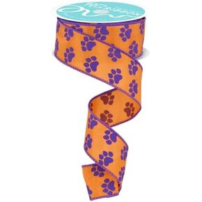 Paw Print Wired Edge Ribbon, 1.5" x 10 Yards (Orange, Purple)