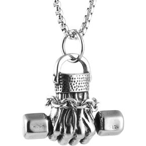 Stainless Steel Sports Bodybuilding Muscle Men Wrestling Barbell Dumbbell Pendant Necklace Stainless Steel Gym Fitness Accessories