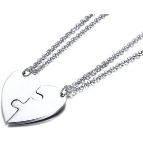2 Pieces Gold Stainless Steel Heart-shaped Necklace Puzzle set Black Couple Necklace His and Her Pendant Necklaces Matching for Boyfriend Girlfriend Best Friends Jewelry Gift