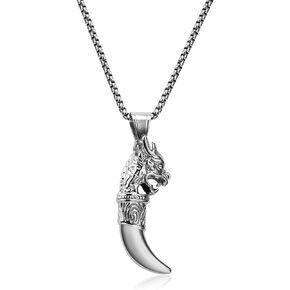 FUTIMELY Men's Stainless Steel Wolf Necklace Vintage Gothic Viking Tribal Wolf Pendant Necklace Punk Style Domineering Fierce Amulet Wolf Head Jewelry Gifts for Men