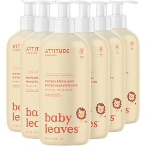 ATTITUDE 2-in-1 Shampoo and Body Wash for Baby, EWG Verified, Dermatologically Tested, Made with Naturally Derived Ingredients, Vegan, Pear Nectar, 16 Fl Oz (Pack of 6)