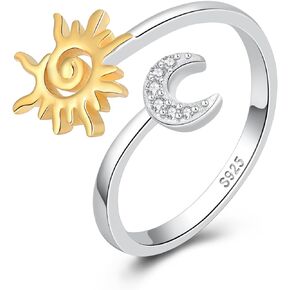 YLT Sun and Moon Ring 925 Sterling Silver Adjustable Sun Moon Rings for Women Teens Lovers jewelry gifts