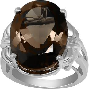 925 Sterling Silver Genuine Smoky Quartz 18 Ct Statement Cocktail Ring
