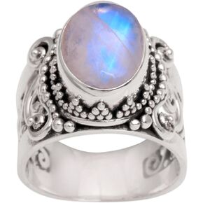 NOVICA Artisan Handmade Rainbow Moonstone Cocktail Ring .925 Sterling Silver Single Clear Indonesia Gemstone 'Glorious Vines'