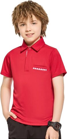 FitsT4 Sports Boy's Polo Shirts Short Sleeve Plaid Trim School Uniform UPF 50+ Moisture Wicking Collared Golf Apparel in Saudi Arabia
