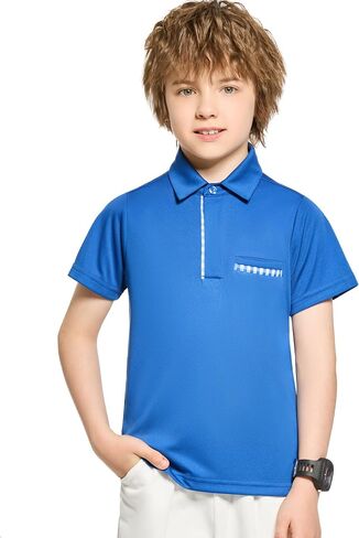 FitsT4 Sports Boy's Polo Shirts Short Sleeve Plaid Trim School Uniform UPF 50+ Moisture Wicking Collared Golf Apparel in Saudi Arabia