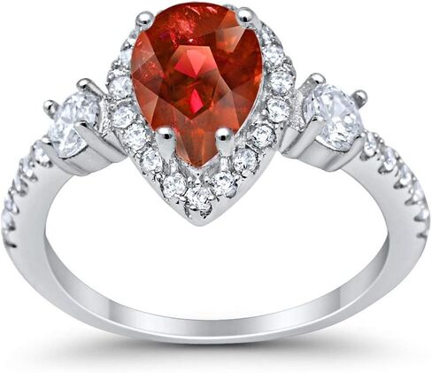 Blue Apple Co. 3-Stone Halo Teardrop خاتم زفاف أنيق على شكل كمثرى مكعب مستدير من الزركونيوم 925 من الفضة الإسترليني والفضة الاسترليني in Kuwait