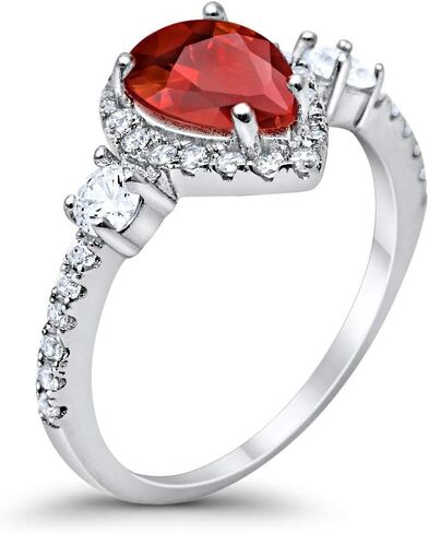 Blue Apple Co. 3-Stone Halo Teardrop خاتم زفاف أنيق على شكل كمثرى مكعب مستدير من الزركونيوم 925 من الفضة الإسترليني والفضة الاسترليني in Kuwait