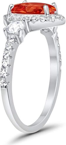 Blue Apple Co. 3-Stone Halo Teardrop خاتم زفاف أنيق على شكل كمثرى مكعب مستدير من الزركونيوم 925 من الفضة الإسترليني والفضة الاسترليني in Kuwait