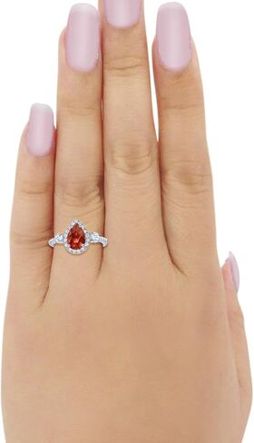 Blue Apple Co. 3-Stone Halo Teardrop خاتم زفاف أنيق على شكل كمثرى مكعب مستدير من الزركونيوم 925 من الفضة الإسترليني والفضة الاسترليني in Kuwait