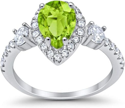 Blue Apple Co. 3-Stone Halo Teardrop خاتم زفاف أنيق على شكل كمثرى مكعب مستدير من الزركونيوم 925 من الفضة الإسترليني والفضة الاسترليني in Kuwait