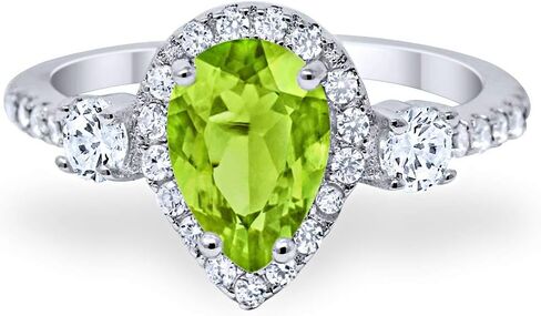 Blue Apple Co. 3-Stone Halo Teardrop خاتم زفاف أنيق على شكل كمثرى مكعب مستدير من الزركونيوم 925 من الفضة الإسترليني والفضة الاسترليني in Kuwait