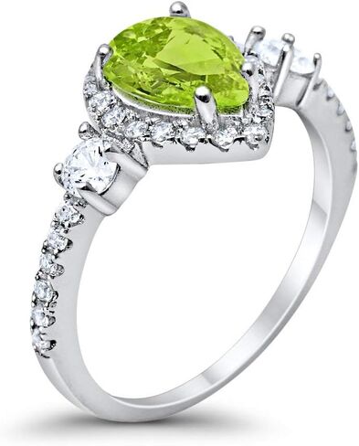 Blue Apple Co. 3-Stone Halo Teardrop خاتم زفاف أنيق على شكل كمثرى مكعب مستدير من الزركونيوم 925 من الفضة الإسترليني والفضة الاسترليني in Kuwait