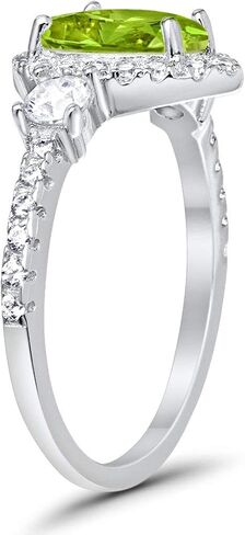 Blue Apple Co. 3-Stone Halo Teardrop خاتم زفاف أنيق على شكل كمثرى مكعب مستدير من الزركونيوم 925 من الفضة الإسترليني والفضة الاسترليني in Kuwait