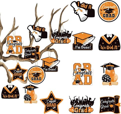 Orange Black Graduation 2024 Party-Decorations Tree Ornaments - 27pcs Mini Grad Congrats Congratulations Paper Crafts Tags,College Senior Class Party Supplies Hanging Decor Lasting Surprise in Saudi Arabia