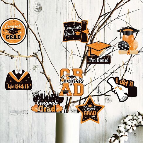 Orange Black Graduation 2024 Party-Decorations Tree Ornaments - 27pcs Mini Grad Congrats Congratulations Paper Crafts Tags,College Senior Class Party Supplies Hanging Decor Lasting Surprise in Saudi Arabia