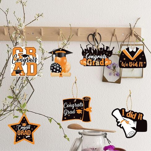 Orange Black Graduation 2024 Party-Decorations Tree Ornaments - 27pcs Mini Grad Congrats Congratulations Paper Crafts Tags,College Senior Class Party Supplies Hanging Decor Lasting Surprise in Saudi Arabia