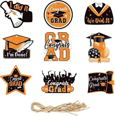 Orange Black Graduation 2024 Party-Decorations Tree Ornaments - 27pcs Mini Grad Congrats Congratulations Paper Crafts Tags,College Senior Class Party Supplies Hanging Decor Lasting Surprise in Saudi Arabia