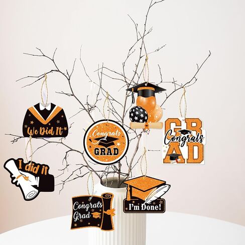 Orange Black Graduation 2024 Party-Decorations Tree Ornaments - 27pcs Mini Grad Congrats Congratulations Paper Crafts Tags,College Senior Class Party Supplies Hanging Decor Lasting Surprise in Saudi Arabia