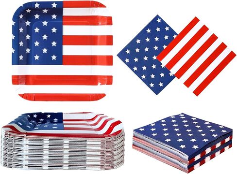 50 عبوة - مجموعات مناديل وأطباق الرابع من يوليو للاستعمال مرة واحدة، لوازم حفلات الرابع من يوليو، ديكورات الرابع من يوليو، أطباق ورقية وطنية، العلم الأمريكي، هدايا عيد الميلاد، عيد الاستقلال in Kuwait