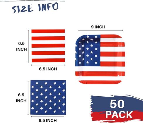 50 عبوة - مجموعات مناديل وأطباق الرابع من يوليو للاستعمال مرة واحدة، لوازم حفلات الرابع من يوليو، ديكورات الرابع من يوليو، أطباق ورقية وطنية، العلم الأمريكي، هدايا عيد الميلاد، عيد الاستقلال in Kuwait