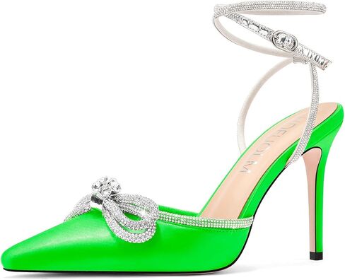 HDEUOLM Womens Stiletto High Heel Pointed Toe Sandals Pumps Ankle Strap Rhinestone Crystal Bow-knot Wedding Cute Satin Summer 3.9 Inches Heels in Saudi Arabia