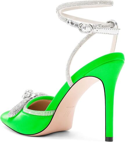 HDEUOLM Womens Stiletto High Heel Pointed Toe Sandals Pumps Ankle Strap Rhinestone Crystal Bow-knot Wedding Cute Satin Summer 3.9 Inches Heels in Saudi Arabia